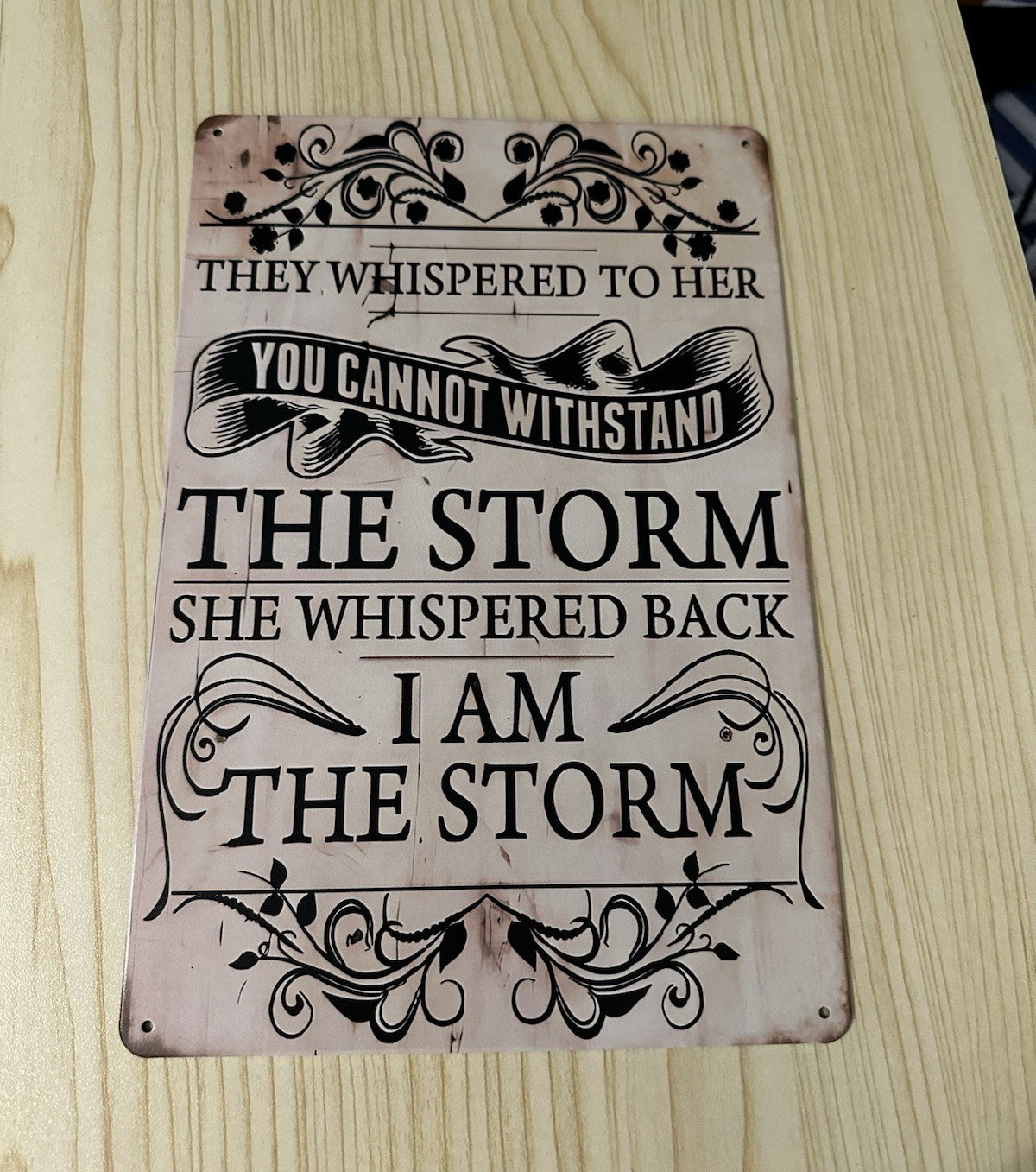 Vintage Metal Wall Sign Inspirational Quote Floral Rectangular Vertical Hanging