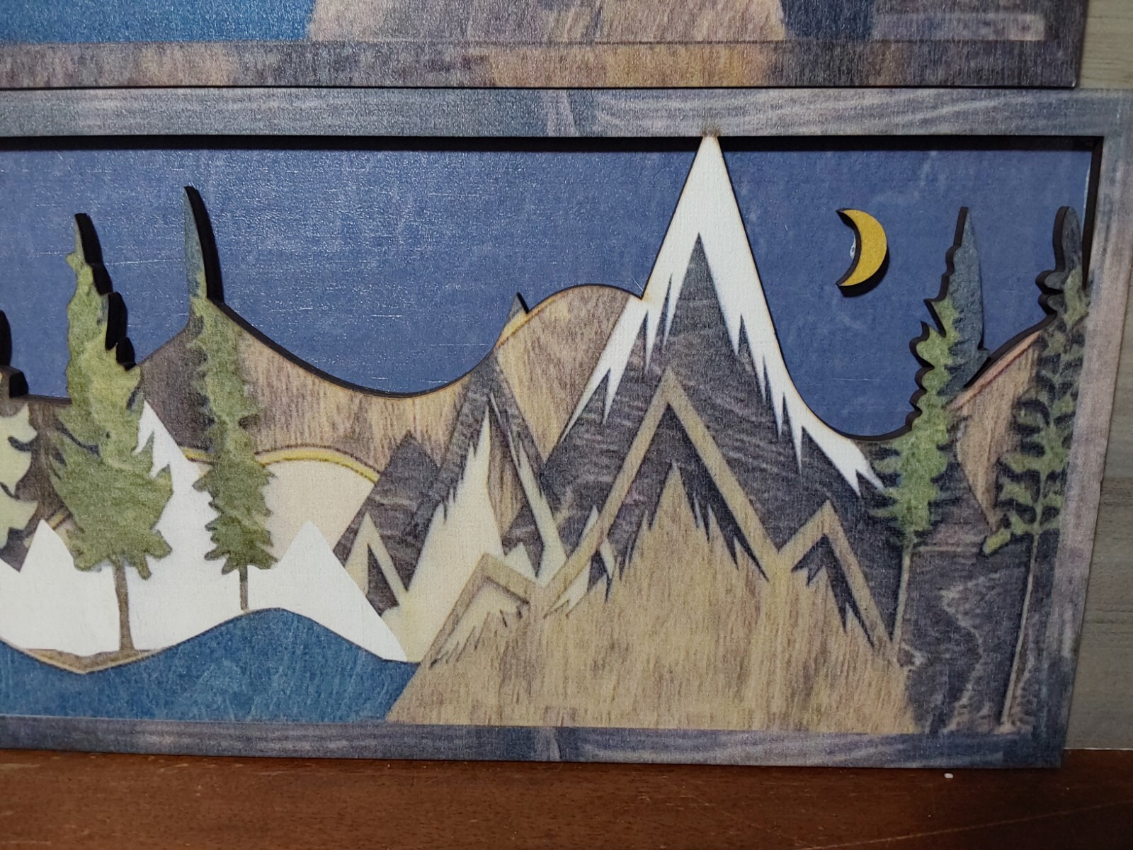 Rustic 3D Wooden Wall Art Multicolor Mountain Scenes Night Day 15.75×6.25 Cabin