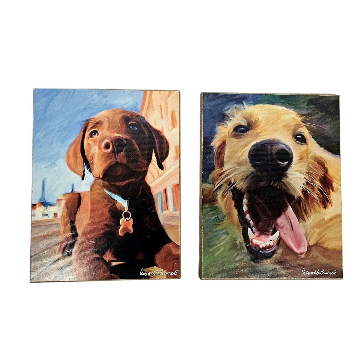 Robert McClintock Dog Portrait Wall Art Set of 2 Multicolor Puppy Wood Blocks