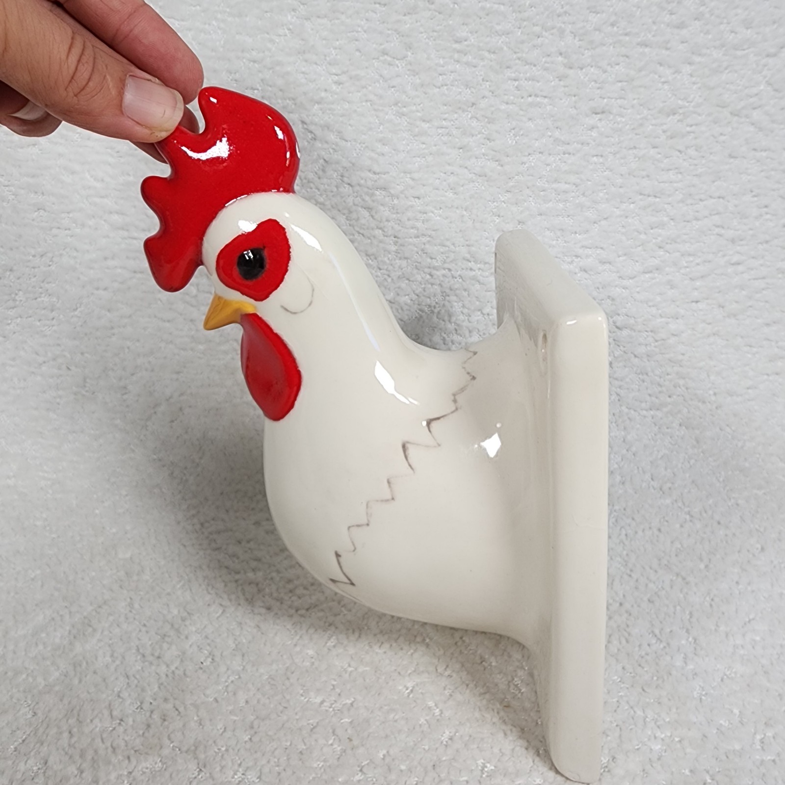 Vintage Rooster Chicken Hook Ceramic Tea Towel Holder / Wall Mount Kitchen Décor