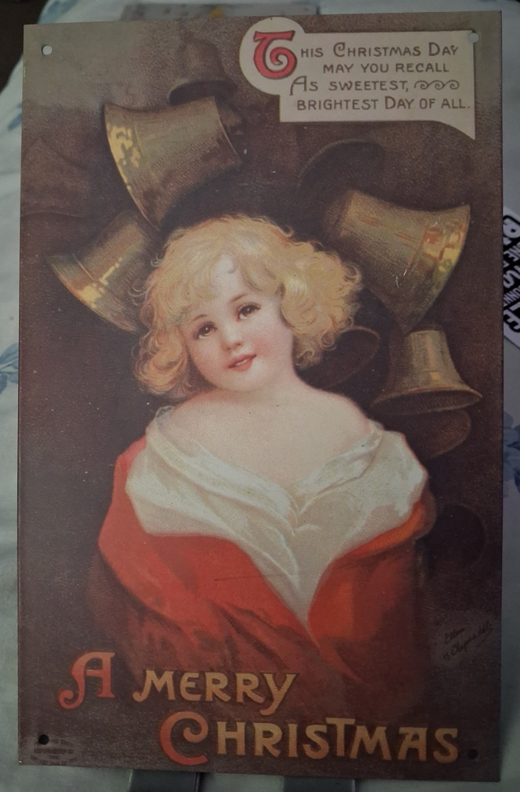 Vintage Christmas Metal Wall Hanging . Rectangle, Bells