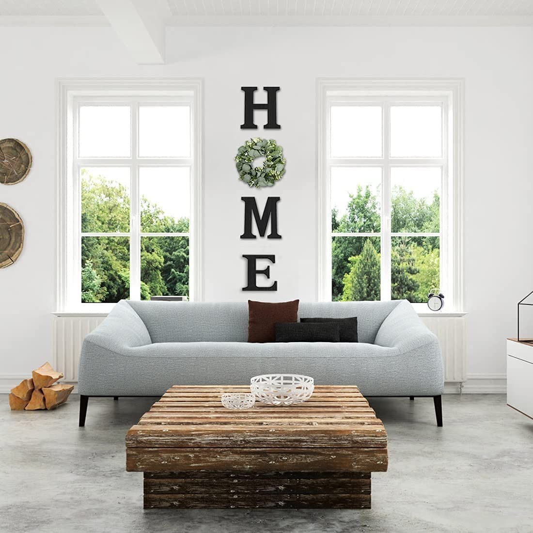 Rustic Wood Home Sign with Eucalyptus Wreath | Farmhouse Wall Decor for Living R