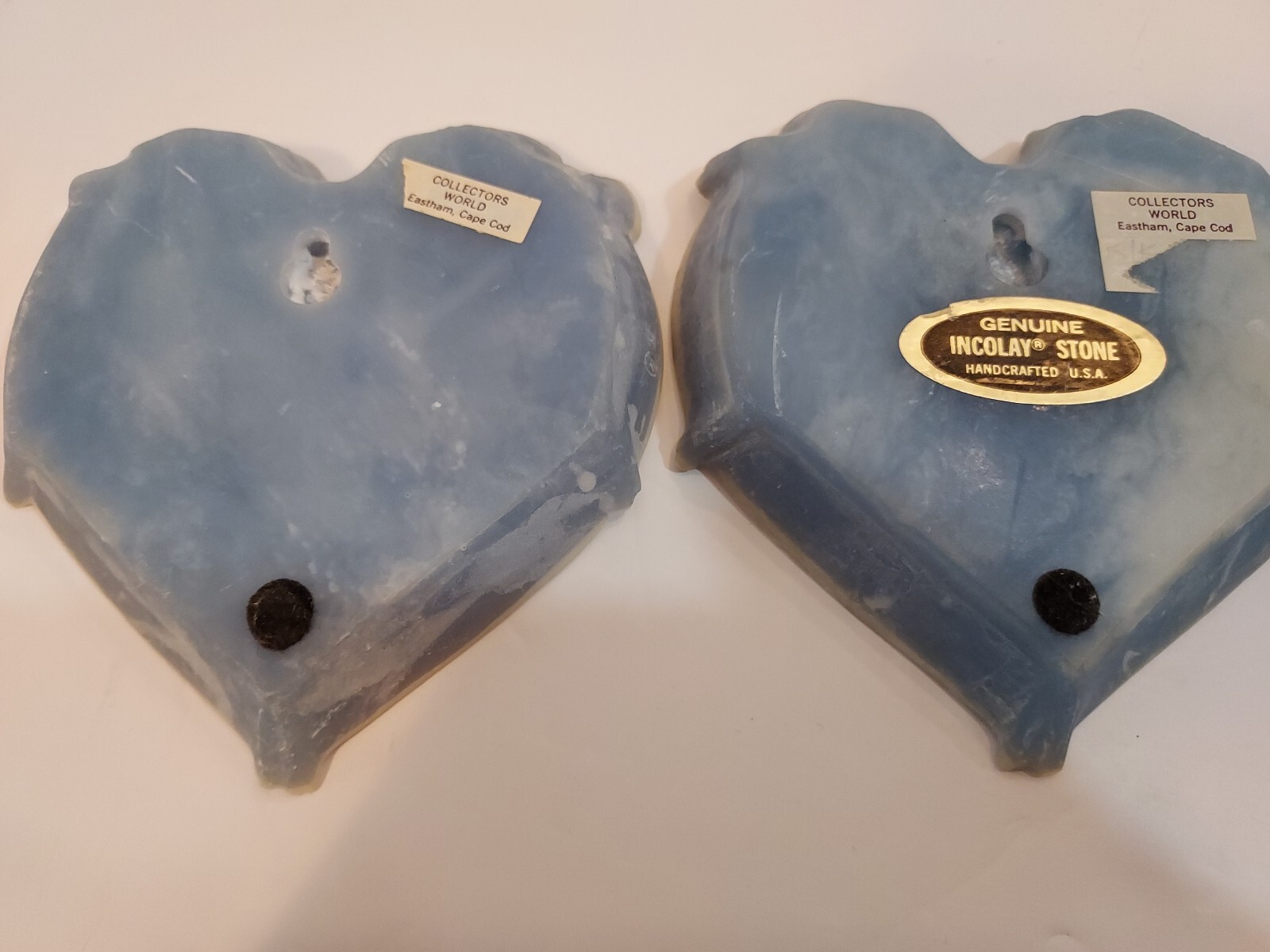 Vintage Handmade Genuine Incolay Stone Heart Hanging Plaques Made In USA