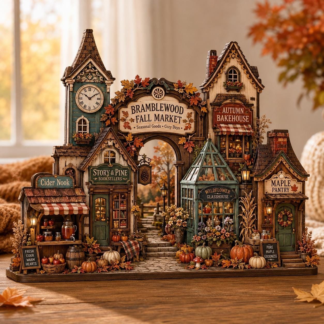 Autumn Village Wooden Block Fall House Shelf Decor