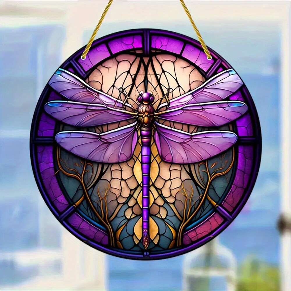 Dragonfly Suncatcher Round Sign Acrylic Sign Hanging Home Decoration