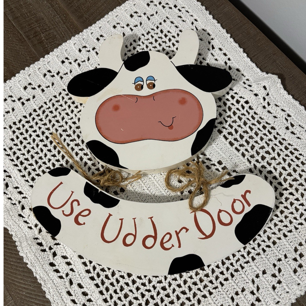 Cow Shaped Wood Hanging Farmhouse Decorative Sign for Kitchen or Any Room