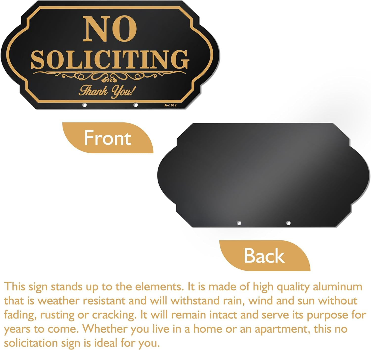 No Soliciting Sign for House with Stake – 50-Mil Thick Aluminum – 5X10 Inch/37 I