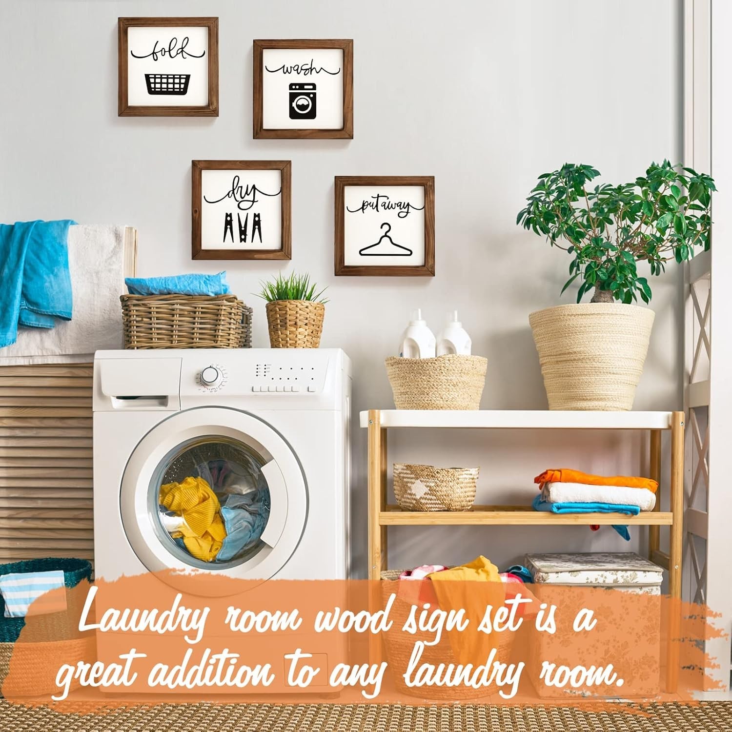 Laundry Room Decor for Wall Farmhouse Signs Set of 4 Wash Dry Fold Put Away R…