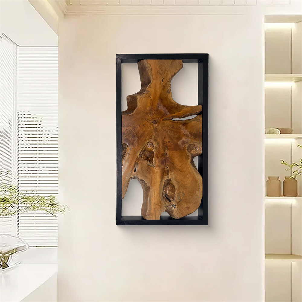 Rustic Teak Wood Wall Decor 17”x 31.5” Farmhouse Live Edge Wall Art Decoration