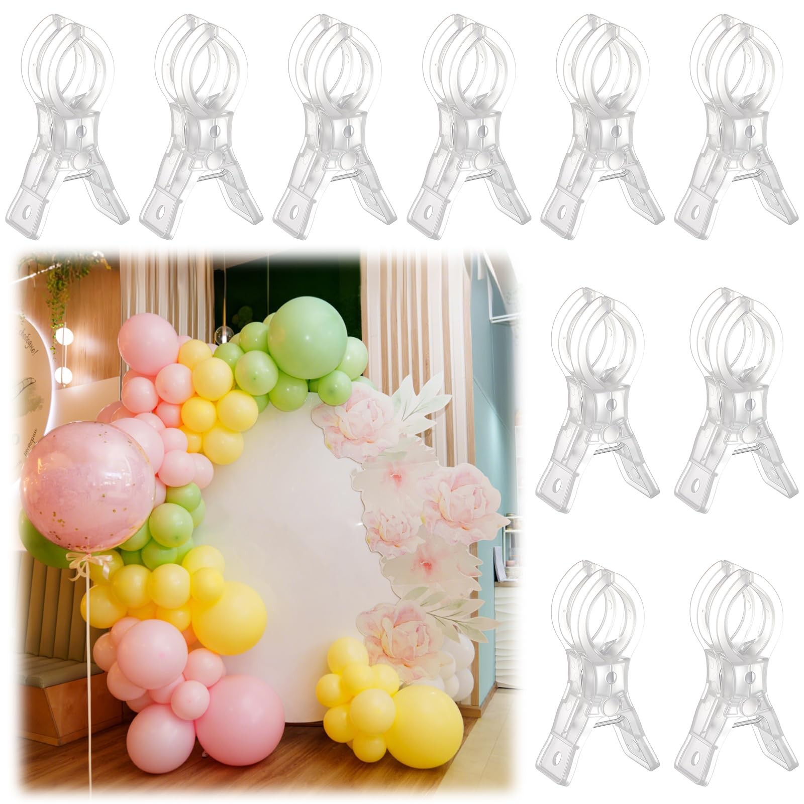10 Pack Large Balloon Arch Clips Plastic Transparent Backdrop Spring Clamps 3…