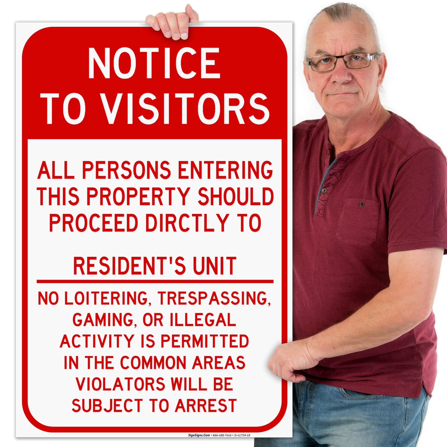 Notice To Visitors Resident’S Unit Sign,