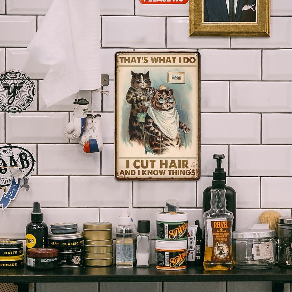 Tin Metal Signs Funny Cat Hair Salon Wall Decor That’s What I Do I Cut Hair and