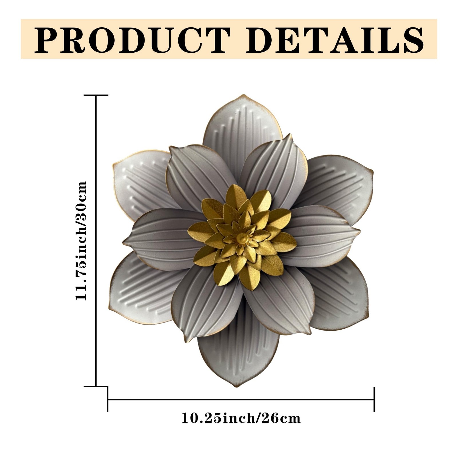 12″ Metal Flower Wall Decor Rustic Floral Sculpture 3D Flower Art Decoration …