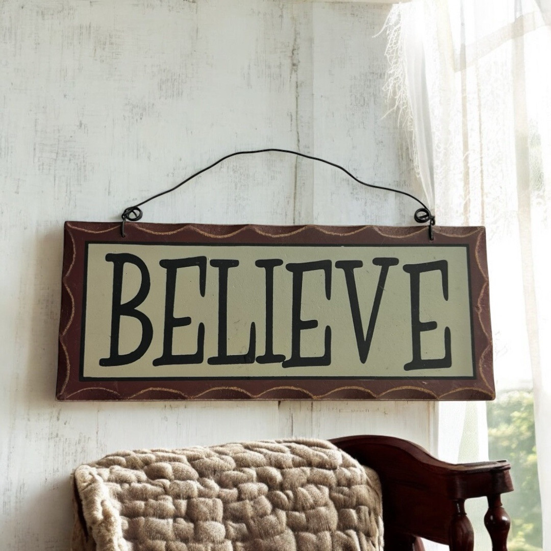 “Believe” MINI Wooden Plaque Wall Hang Faith Quote Sign 7.5in X 3in Pre Owned