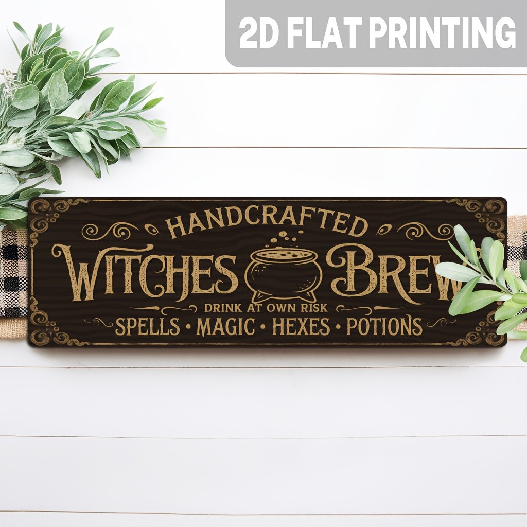 Witches Brew Magic Cauldron Metal Tin Sign Farmhouse Wall Hanging Decoration