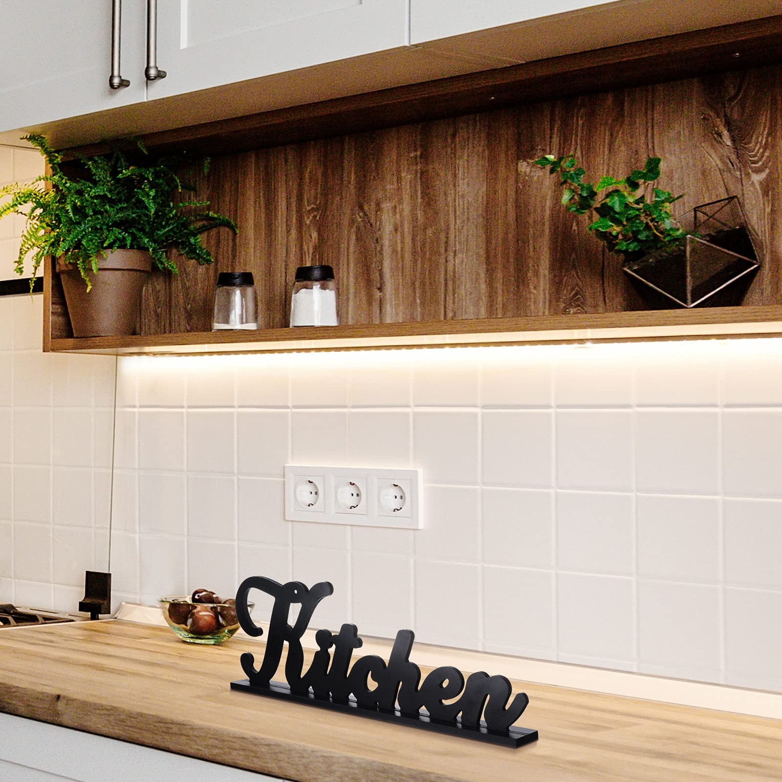 2 Pieces Wooden Kitchen Signs Eat and Kitchen Table Signs Black Rustic Farmho…