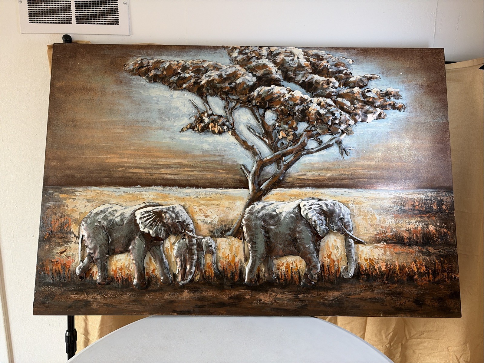 Elephants Metal Wall Art,Hand Painted Mixed Media Iron Wall Sculpture,3D Wall…