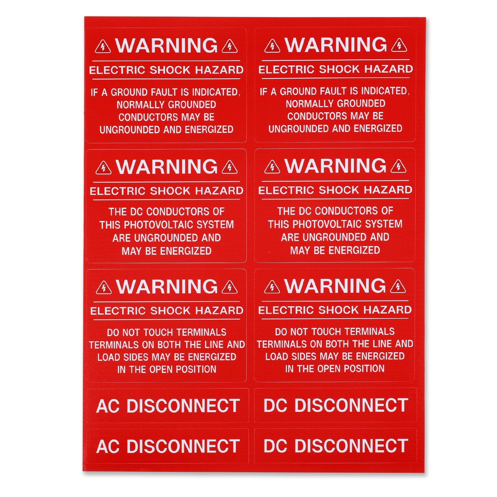 62 Pack Premium Solar PV System Labels – UV Resistant, Safety Warning Red