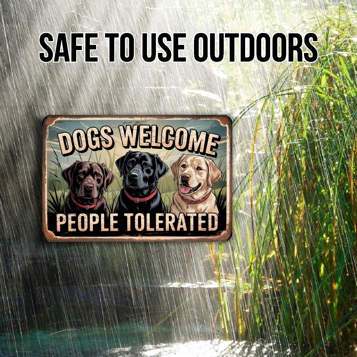 Dogs Welcome People Tolerated 8×12 Metal Sign Labrador Retriever
