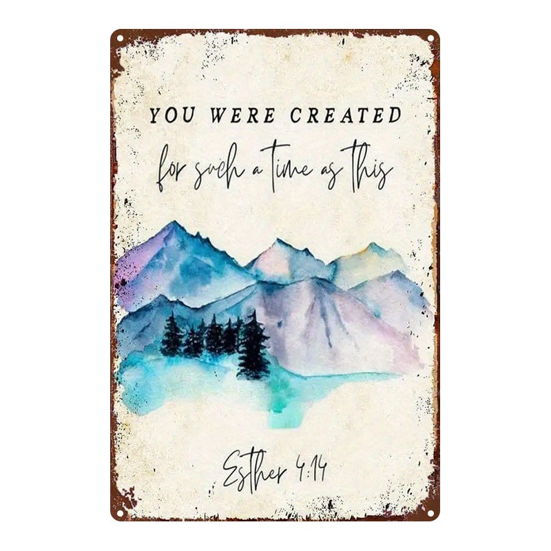 2D Flat, 1pc, Metal Sign, Watercolor Mountain Scenery Bible Verse Iron Art