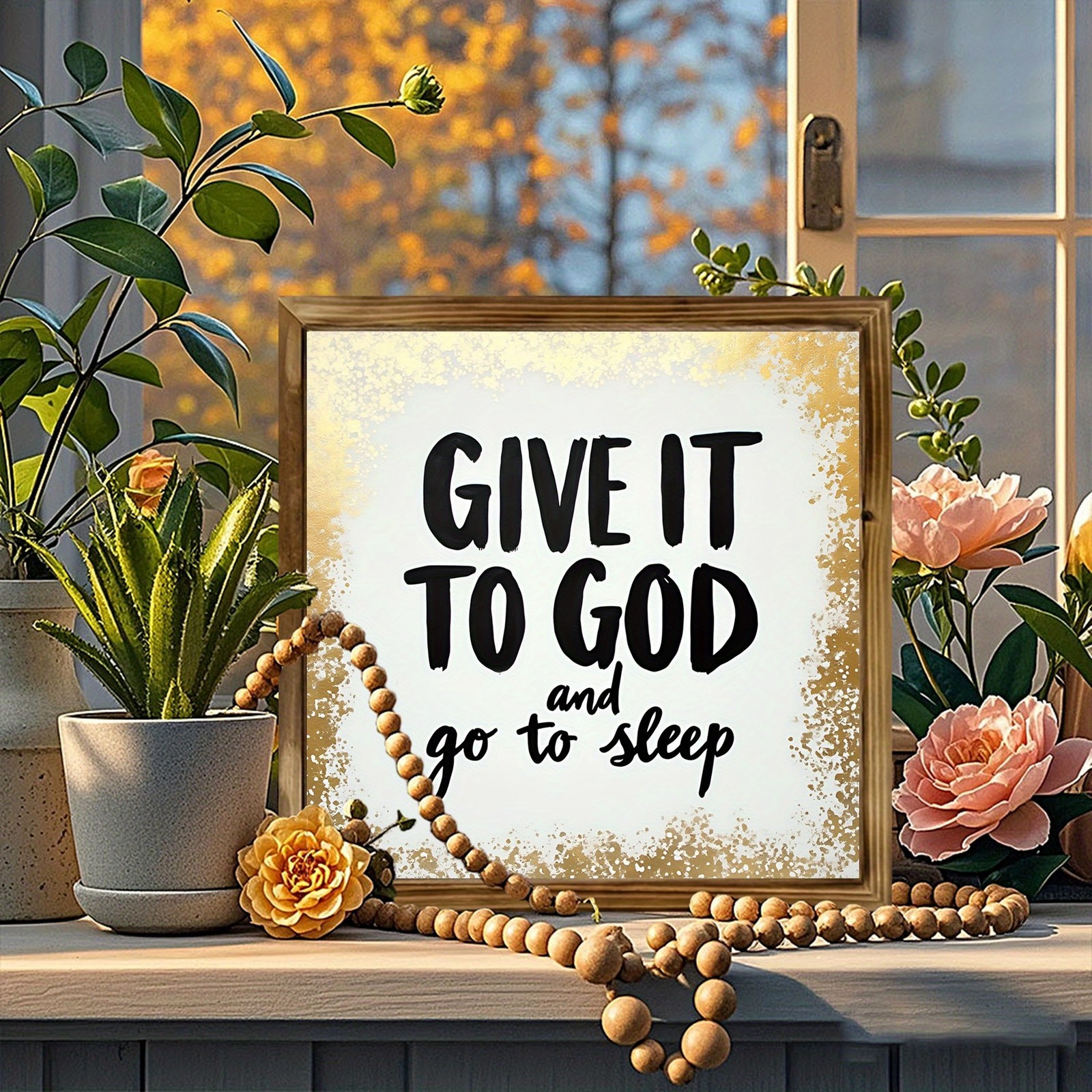 Christian Give It To God And Sleep Neutral Farm Bedroom Living Wall Art Plaque