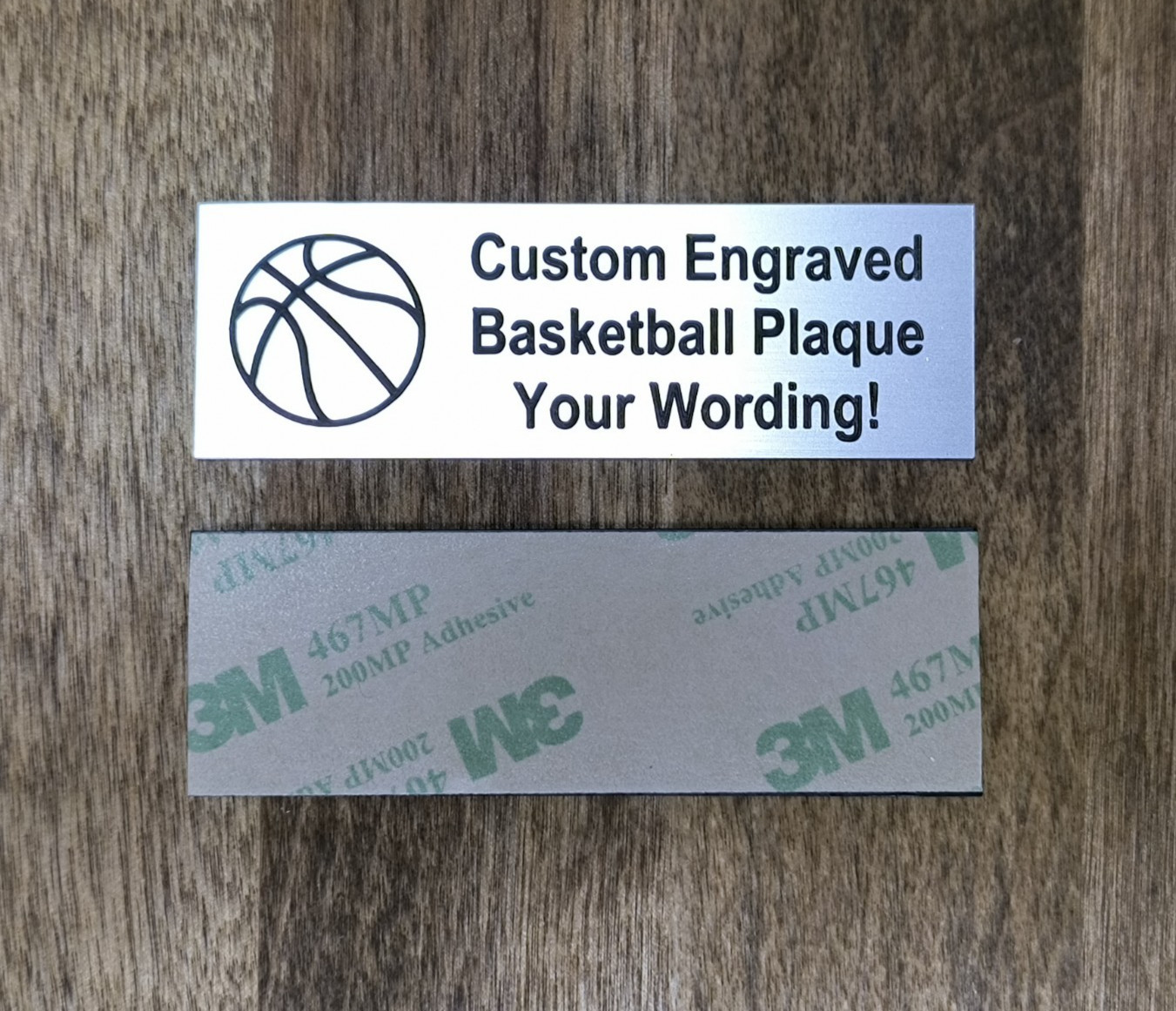Custom Engraved 1×3 Brushed Silver Tone Basketball Plaque | Nameplate Label Tag