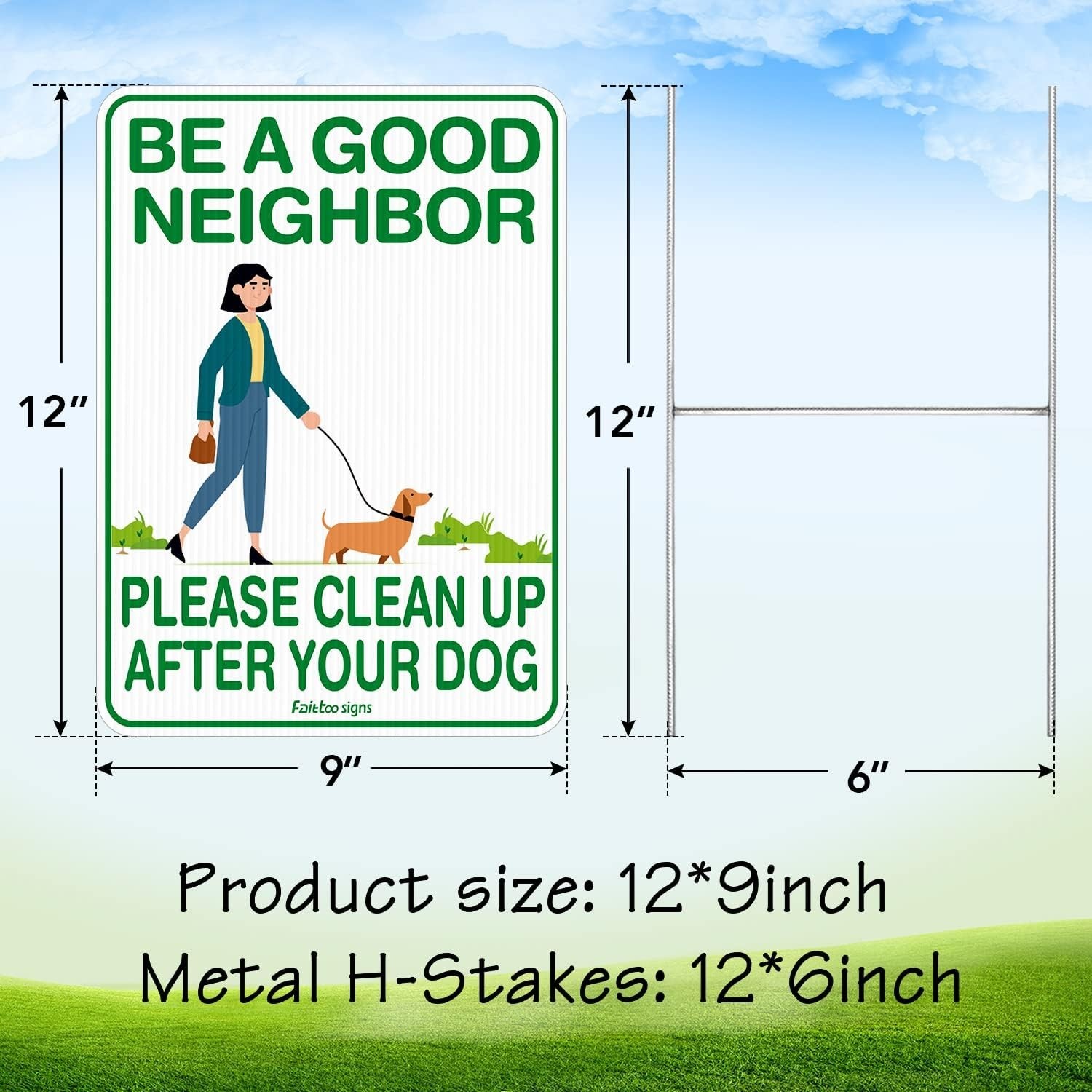 Eye-Catching 12″x9″ No Pooping Signs – Easy Install with Metal Stakes, 4 Pack