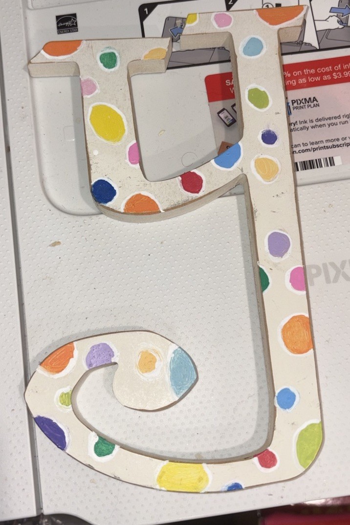 Hand Painted Decorative Letter Y Room Decor Cute Multicolored Polka Dot Motif