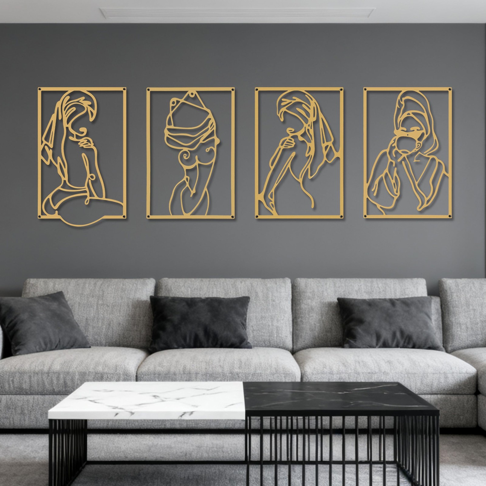 4 Pcs Gold Metal Wall Art Decor, Woman’s Body Shape Line Wall Art for Living …