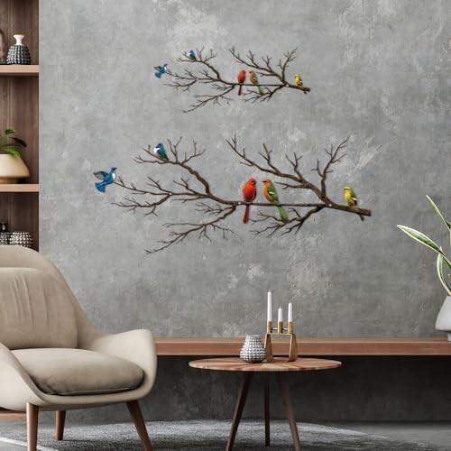 ESTART Metal Birds Wall Art, Metal Vivid Birds on Branch Silhouette Wall Decor B
