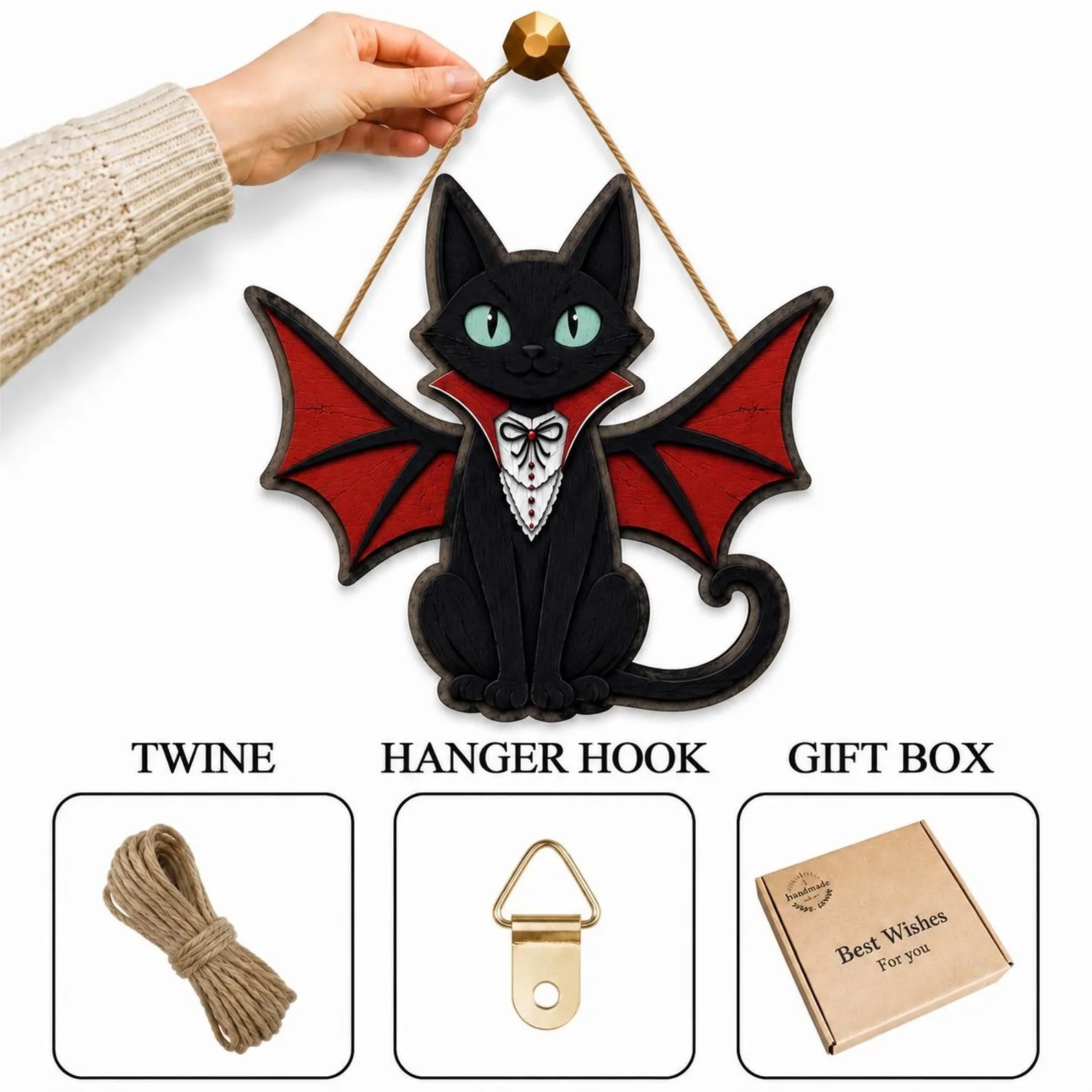 Halloween Door Hanger, Vintage Halloween Decor Outdoor, Gothic Decor, Cat Decor