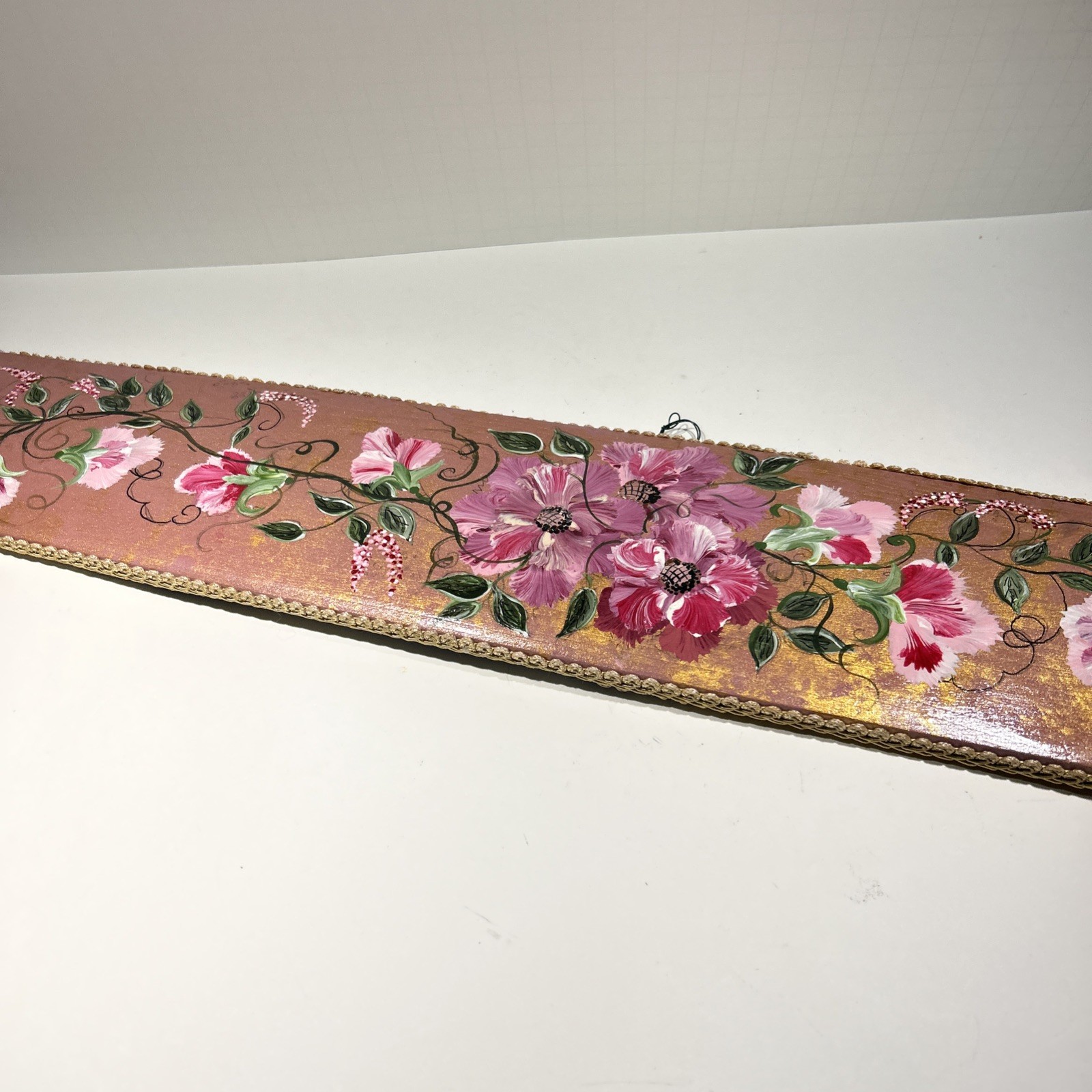 VTG Will 29.5 X 4.5 Inch Hand Painted Floral Wall Art Piece Of Wood Signed
