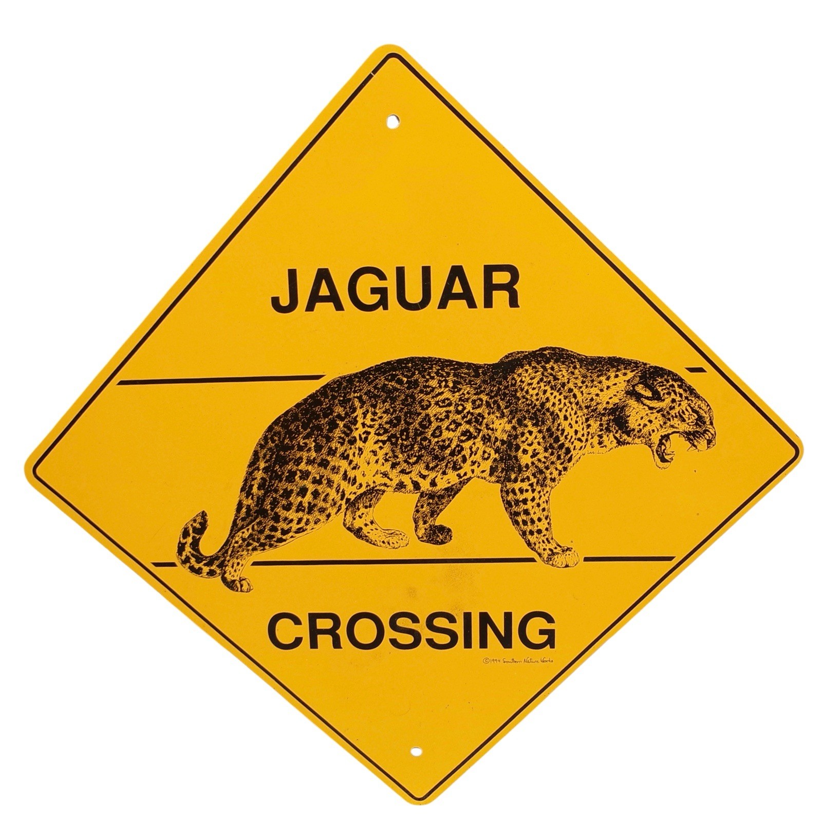 Vtg 1994 Southern Nature Works Jaguar Crossing Metal Sign Yellow Rare Man Cave
