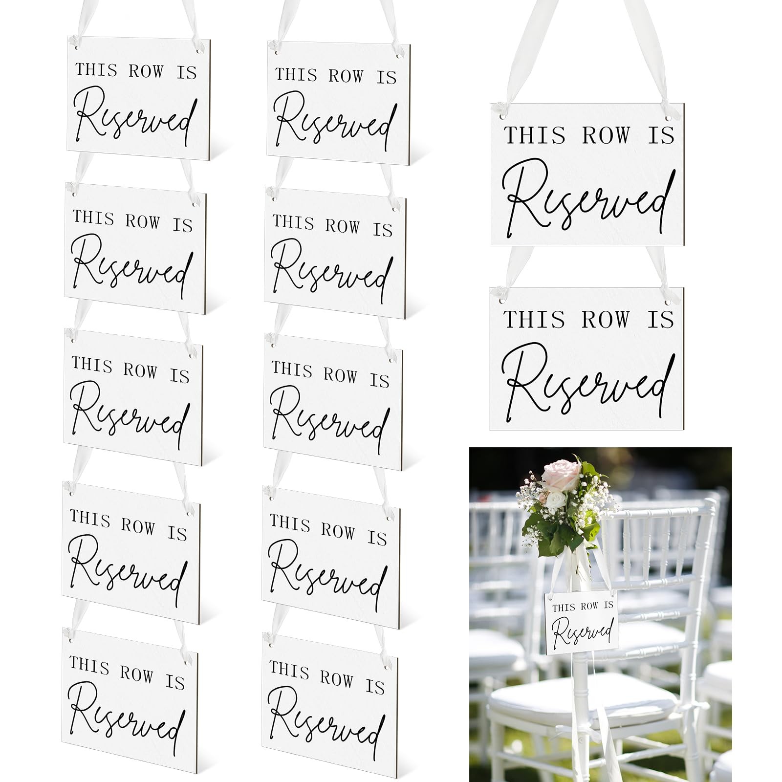 12 Pack Wooden Reserved Row Sign for Wedding Chairs This Row Is Reserved Hang…