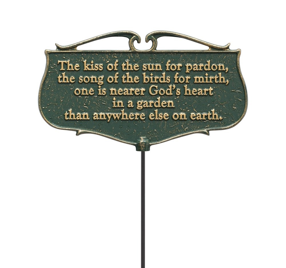Garden Poem Sign “Kiss of The Sun” Green/Gold Aluminum