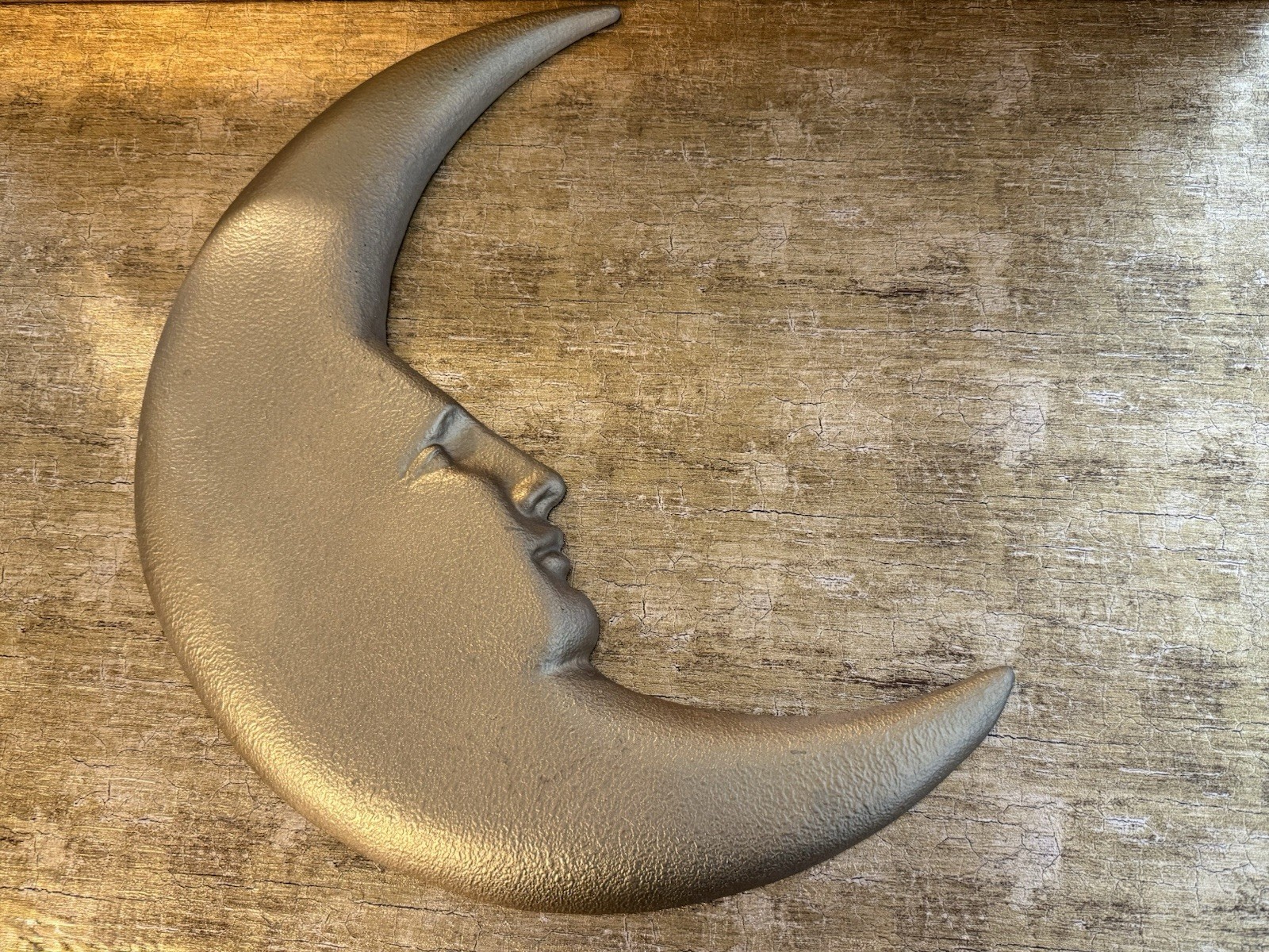 VTG French Gold Moon Plaque Decor Executive Desk Accessory Ornament Tree Topper