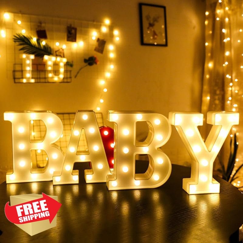 4 Warm White BABY Marquee LED Light Up Letters Sign Decor
