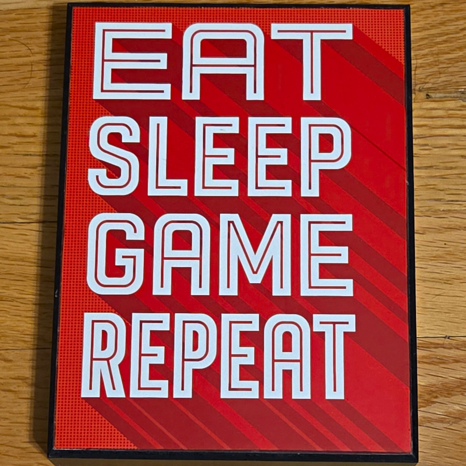 Open Road Brands Eat Sleep Game Repeat Red/White MDF Wall Plaque Sign 6×8″