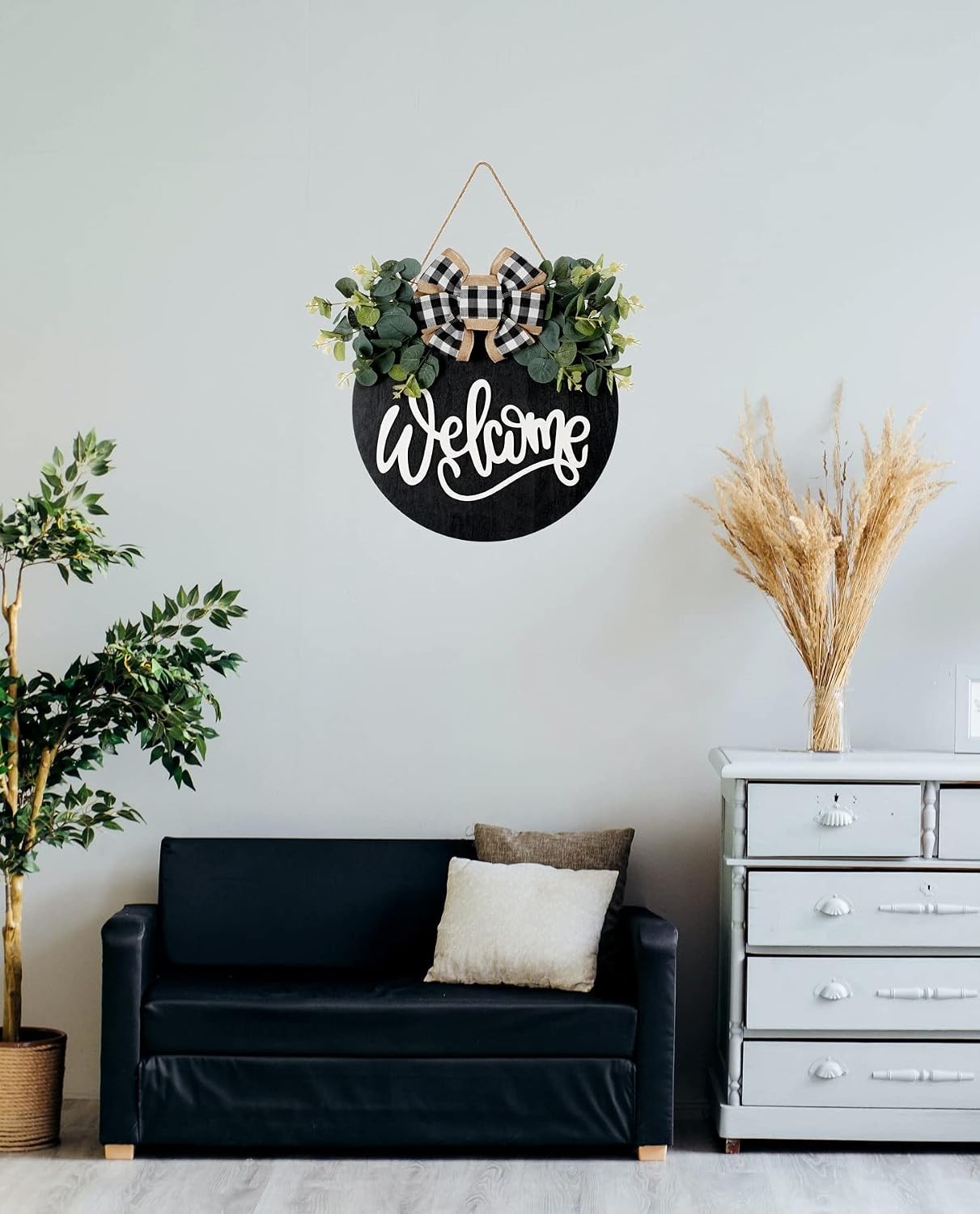 Welcome Sign for Front Door Porch Decor Farmhouse Wreath Wall Decor Φ30cm Rou…