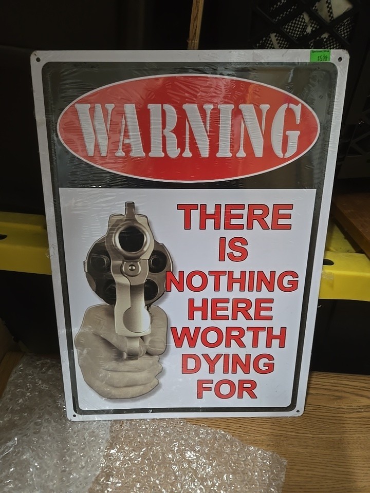 Rivers Edge Products Tin Sign, 17″ x 12″ Metal Wall Art, Warning: Nothing Here
