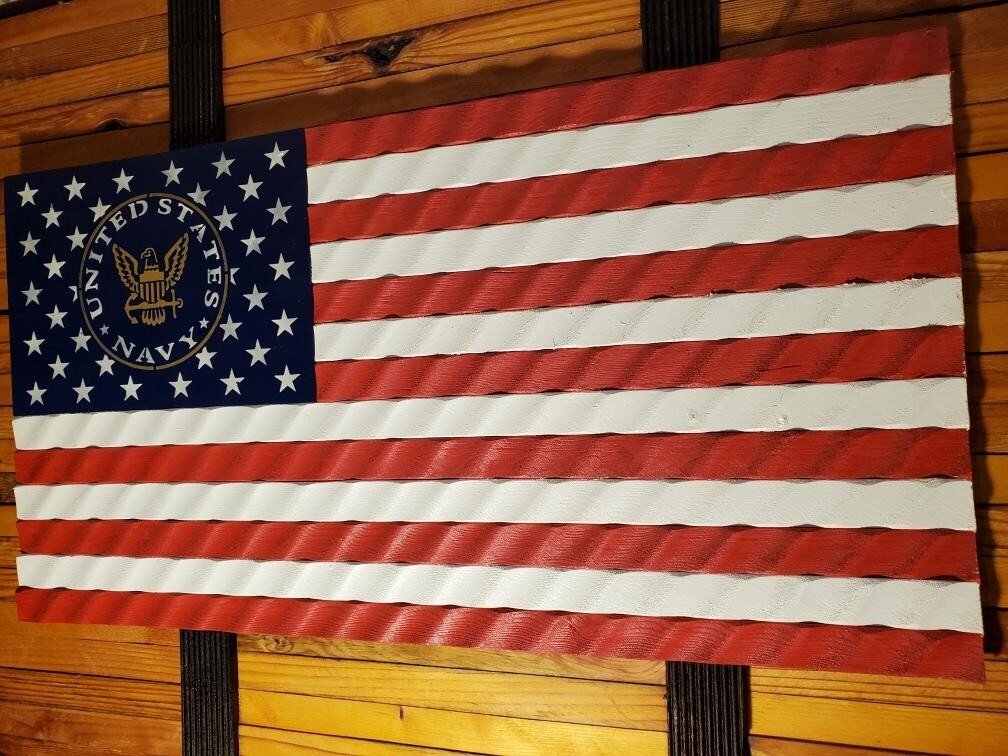 Large United States Navy Wavy Wood Flag Quality Craftsmanship 19×37