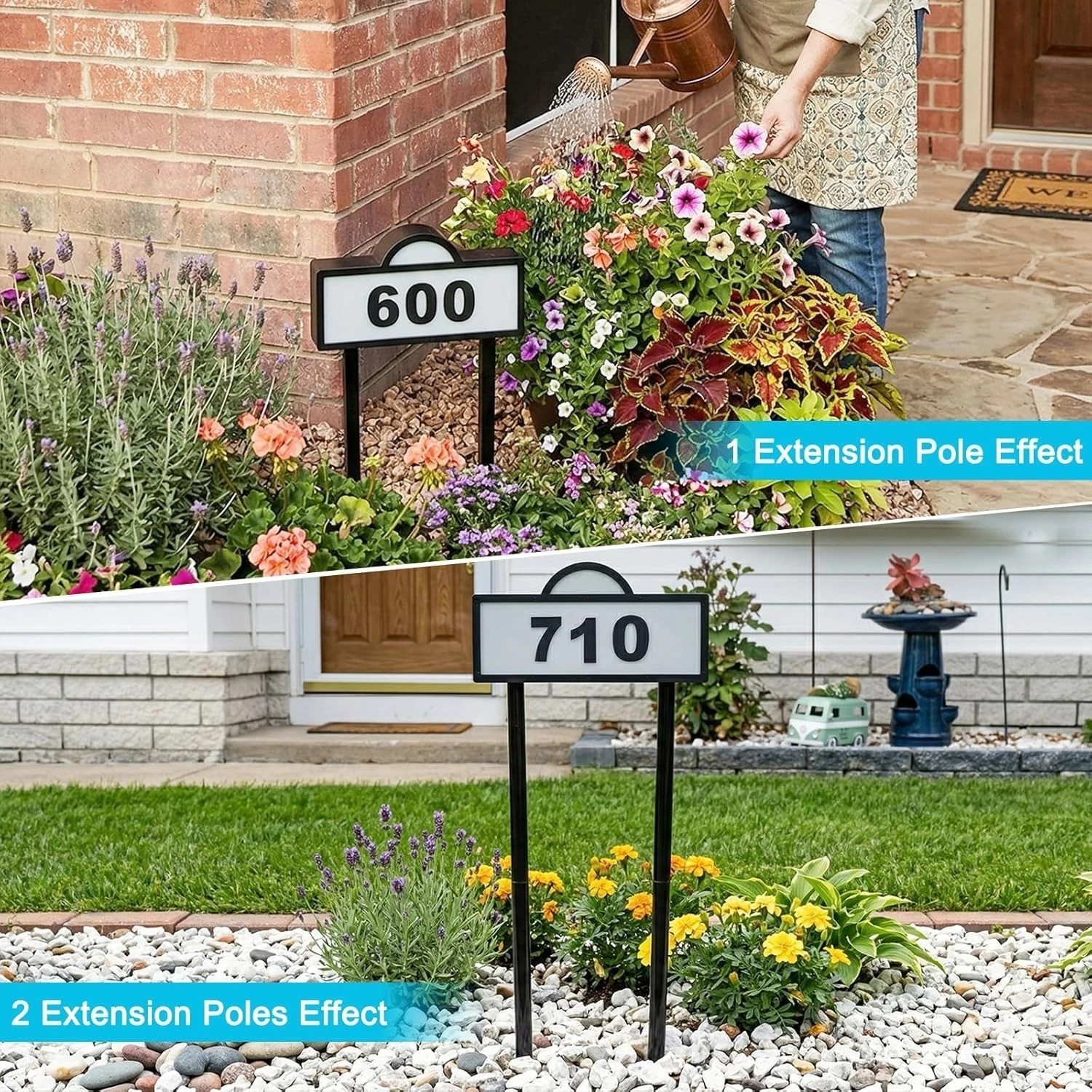 Solar Address Signs for Yard, Solar Powered Address Sign with Warm White & Co…