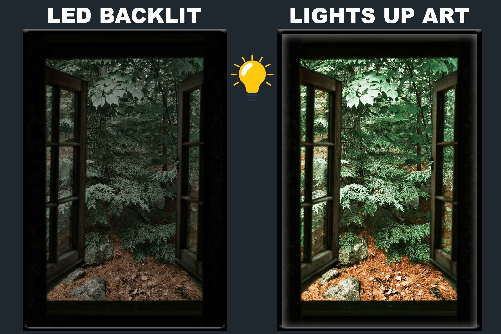 LED Backlit Window View Wall Art Lighted Frame – forest tree plants