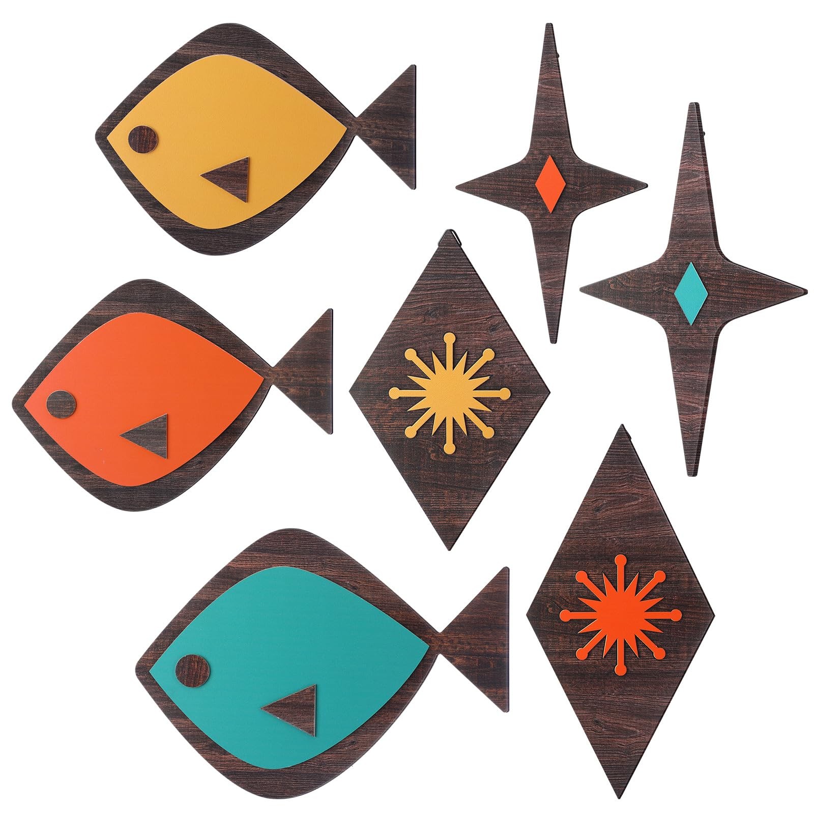 Youyole 7 Pcs Mid Century Modern Fish Wall Decor Vintage MCM Starburst Sculpture