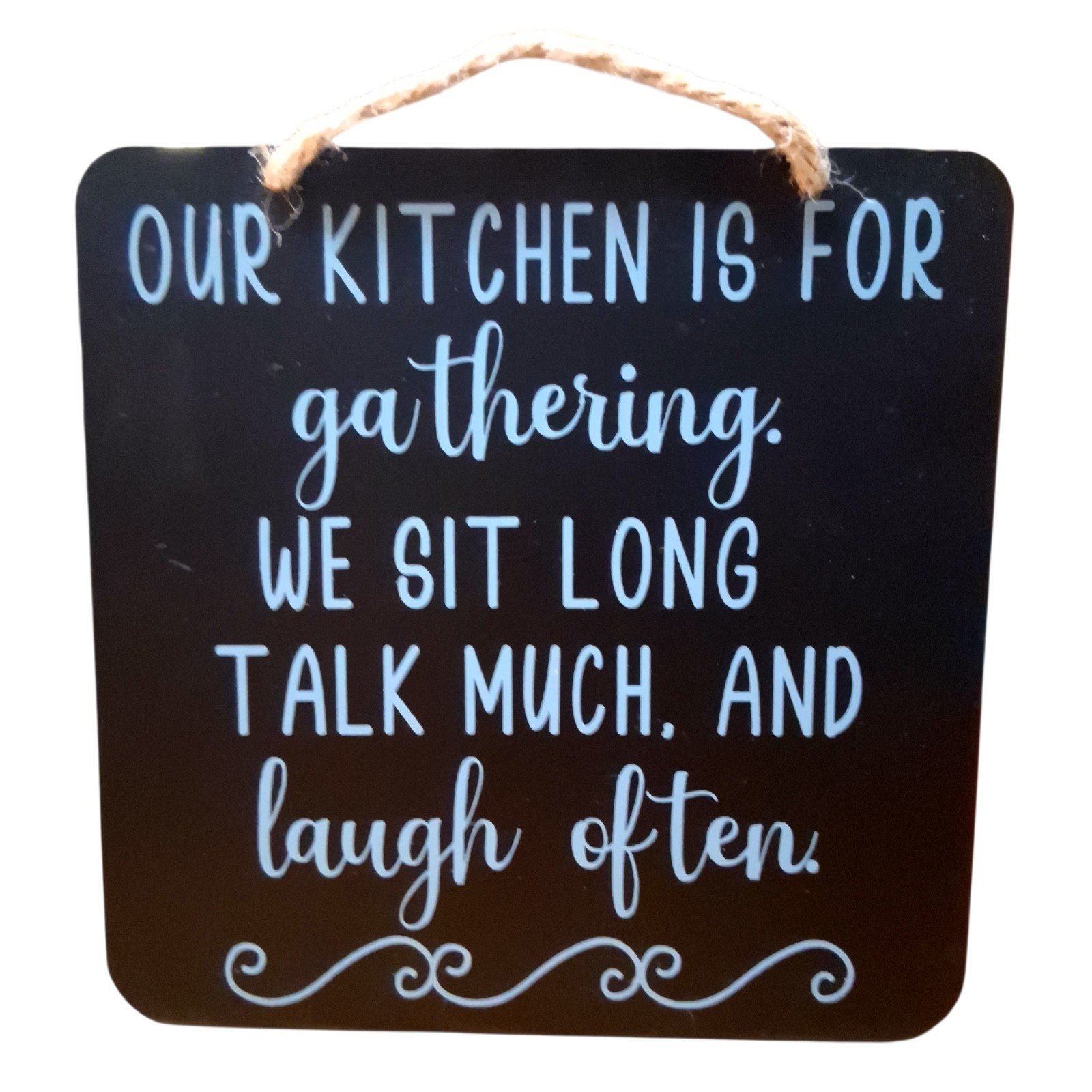 Kitchen Decor Sign: Hanging Wood Blackboard Sit Talk Laugh 6.5″ X 6.5″