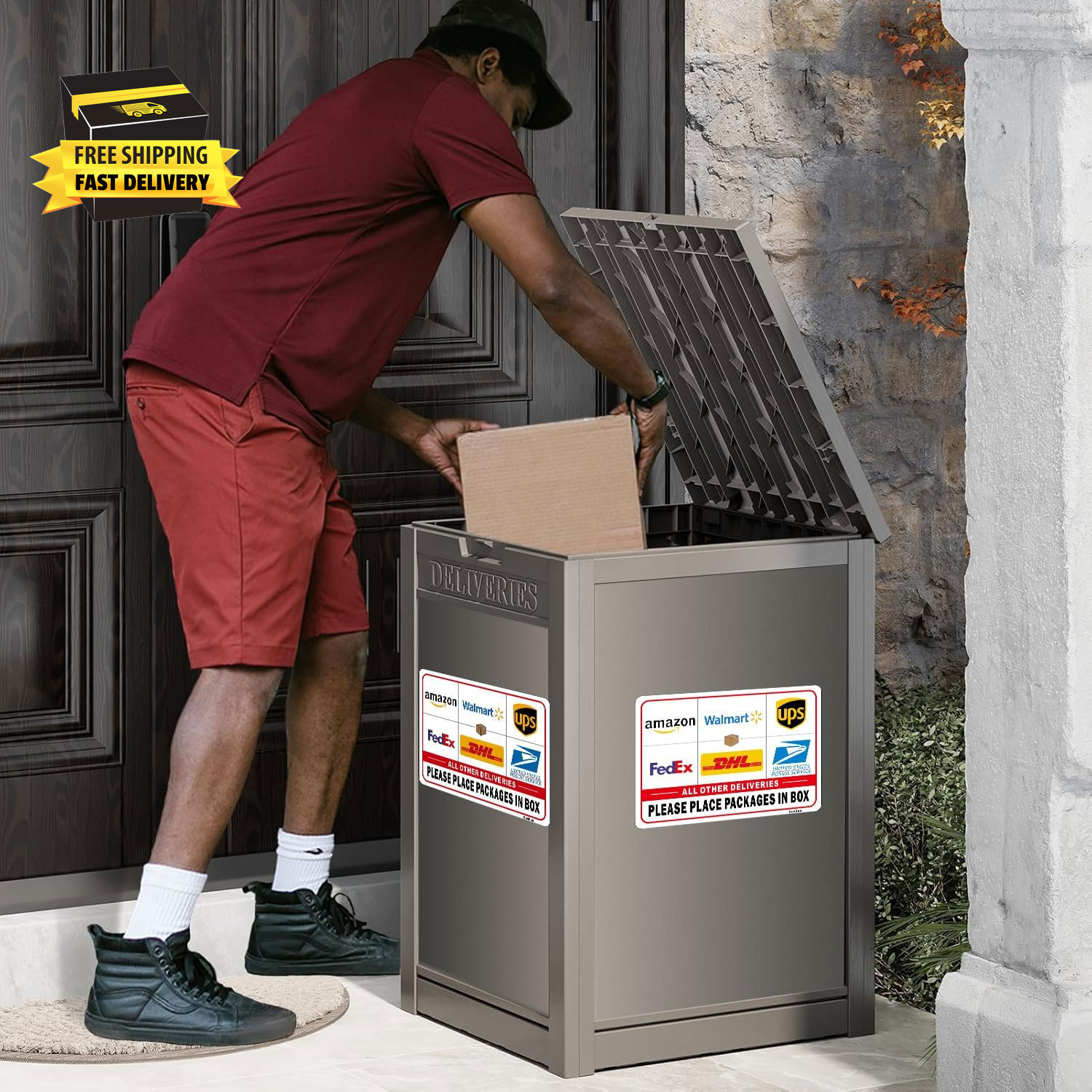 Please Leave Packages in Box Sign, Delivery Signs for Packages, 4 Pack 7X10 Inch
