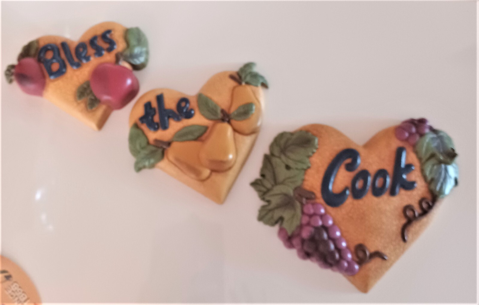 Home Interiors Bless the Cook Heart Shaped Wall Art Grapes Pears Apples Fruit