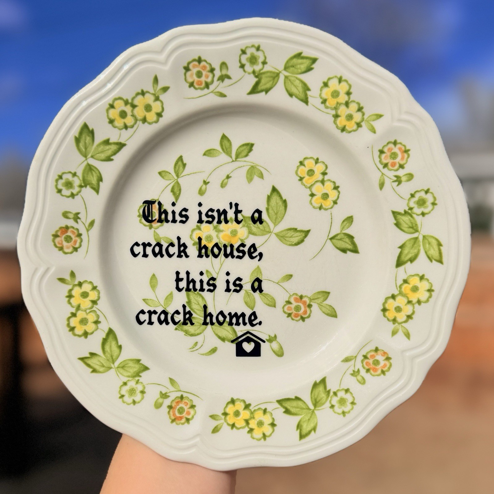 Funny “This Isn’t A Crack” – Vintage Hanging Handmade Floral Wall Plate – 7.75”