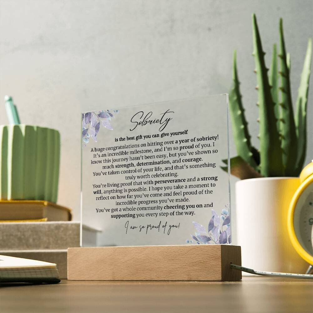 one year sobriety LED acrylic Plaque Gift for staying sober congratulations gift