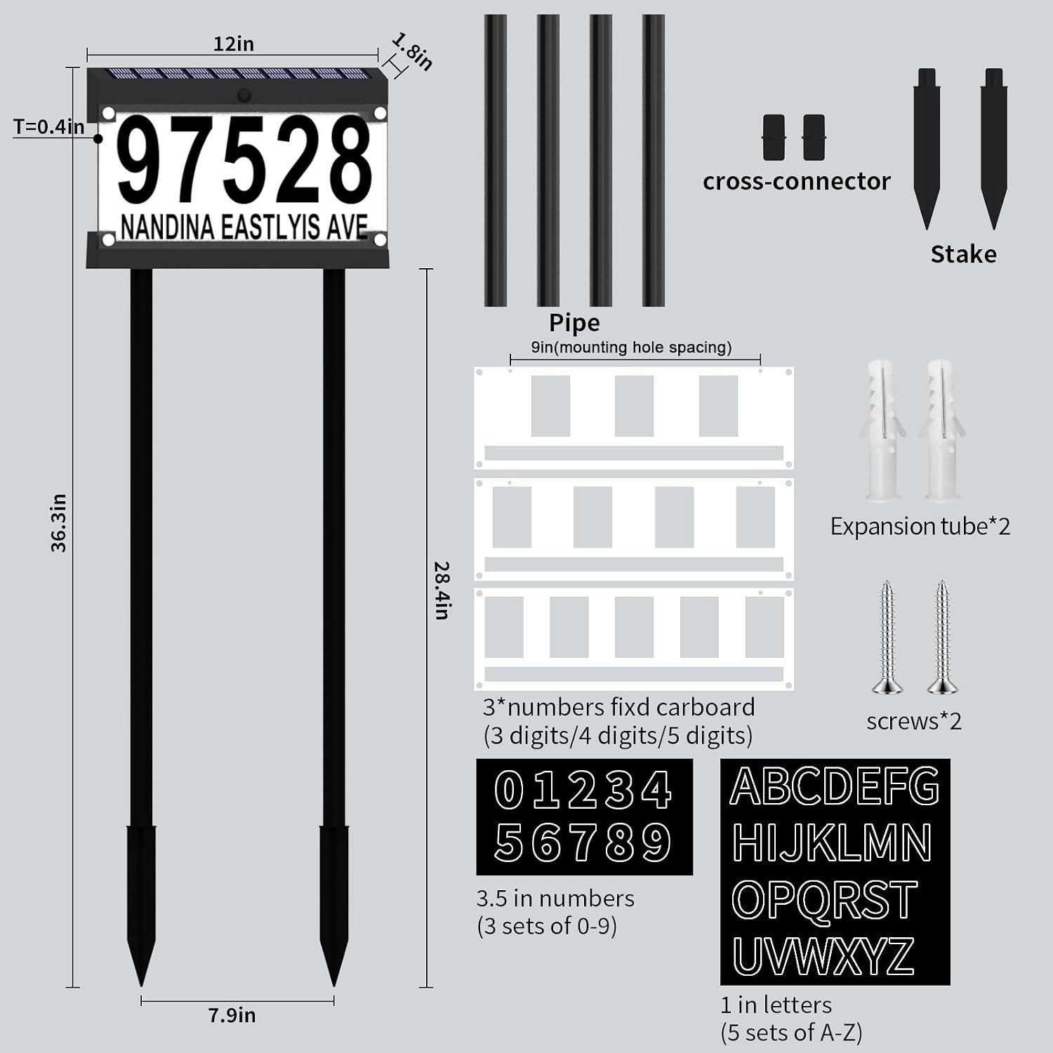 Acrylics Solar Address Numbers Sign for House with Double Stakes | Waterproof…